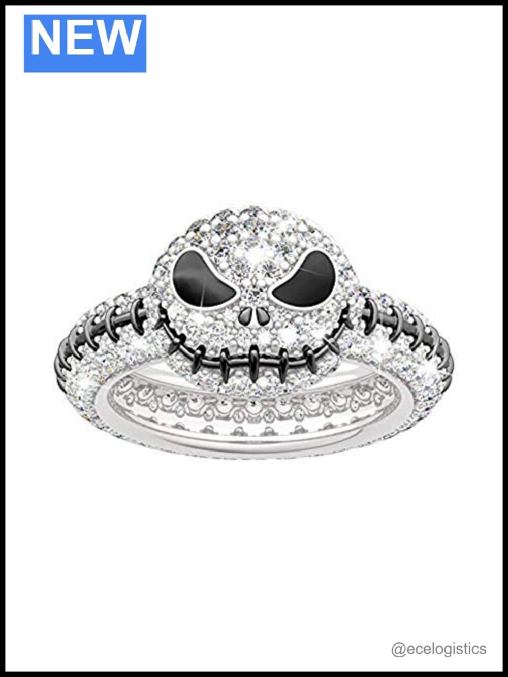Jeulia Jack Skull Ring 925 Sterling Silver CZ Solitaire Engagement Halloween